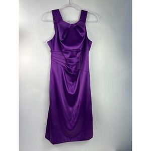 J. Taylor Purple Satin Ruched Cocktail Dress Womens Size 8 Sleeveless Sheath